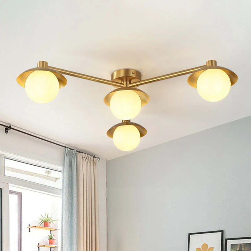 Postmodern Novelty Ceiling Light Verguld Finish Molecule Semi Flush Mount Lamp Ball White Glass Shade Gold