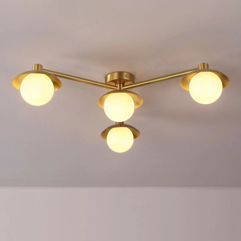 Postmodern Novelty Ceiling Light Verguld Finish Molecule Semi Flush Mount Lamp Ball White Glass Shade Gold