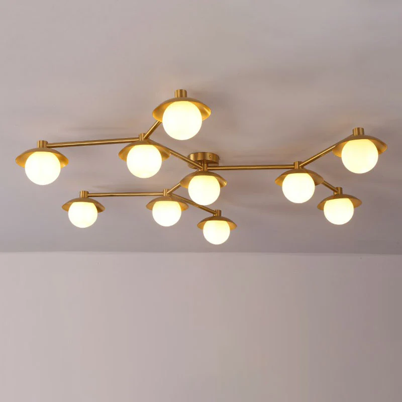 Postmodern Novelty Ceiling Light Verguld Finish Molecule Semi Flush Mount Lamp Ball White Glass Shade Gold