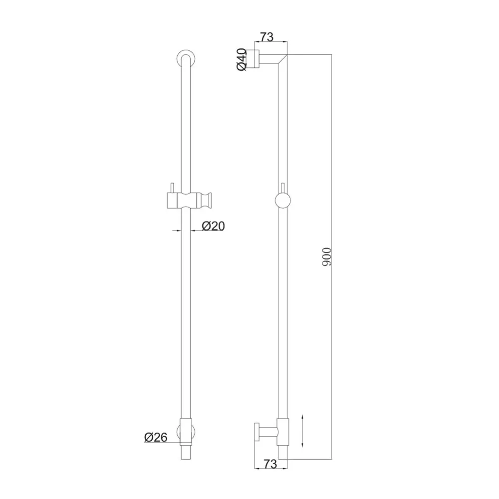 Brass sliding bar 2cm x 90cm Alisso 3 shower and goud hose