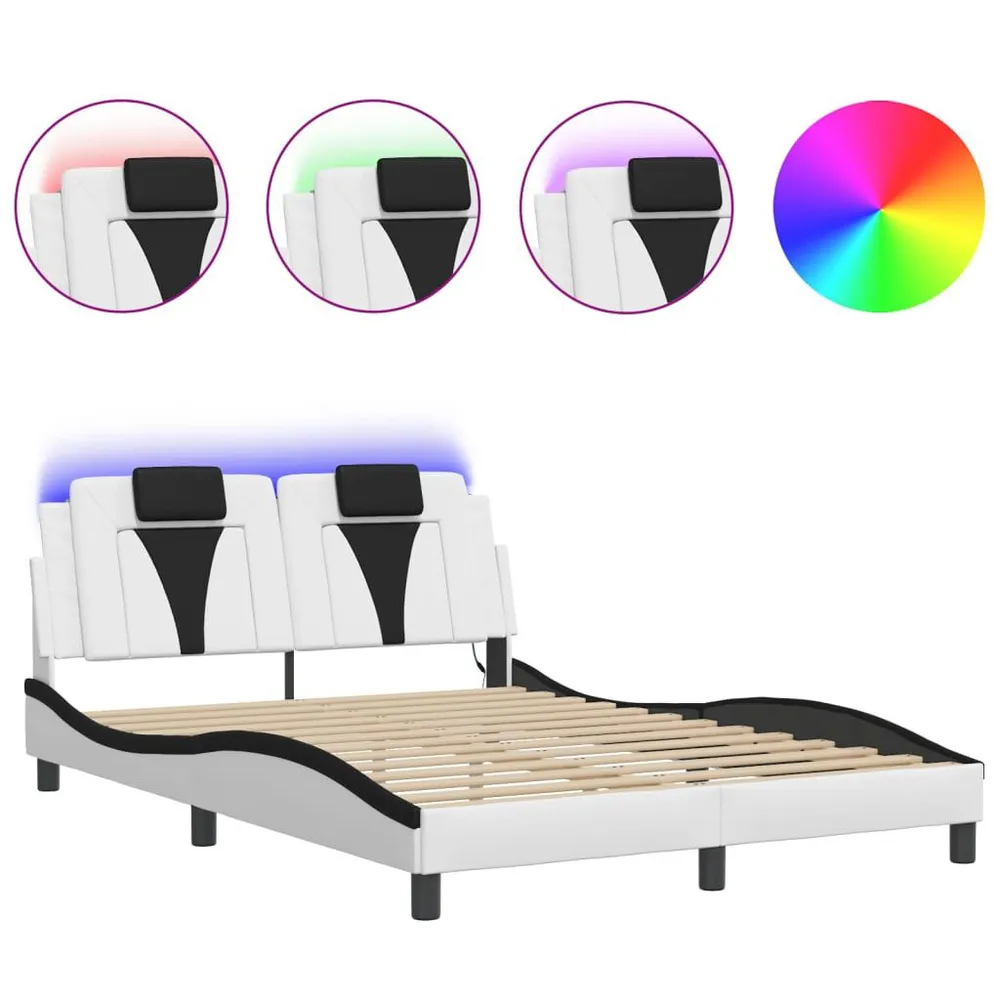 Bedframe met LED-verlichting kunstleer wit en zwart 140x200 cm | Snel Thuisbezorgd