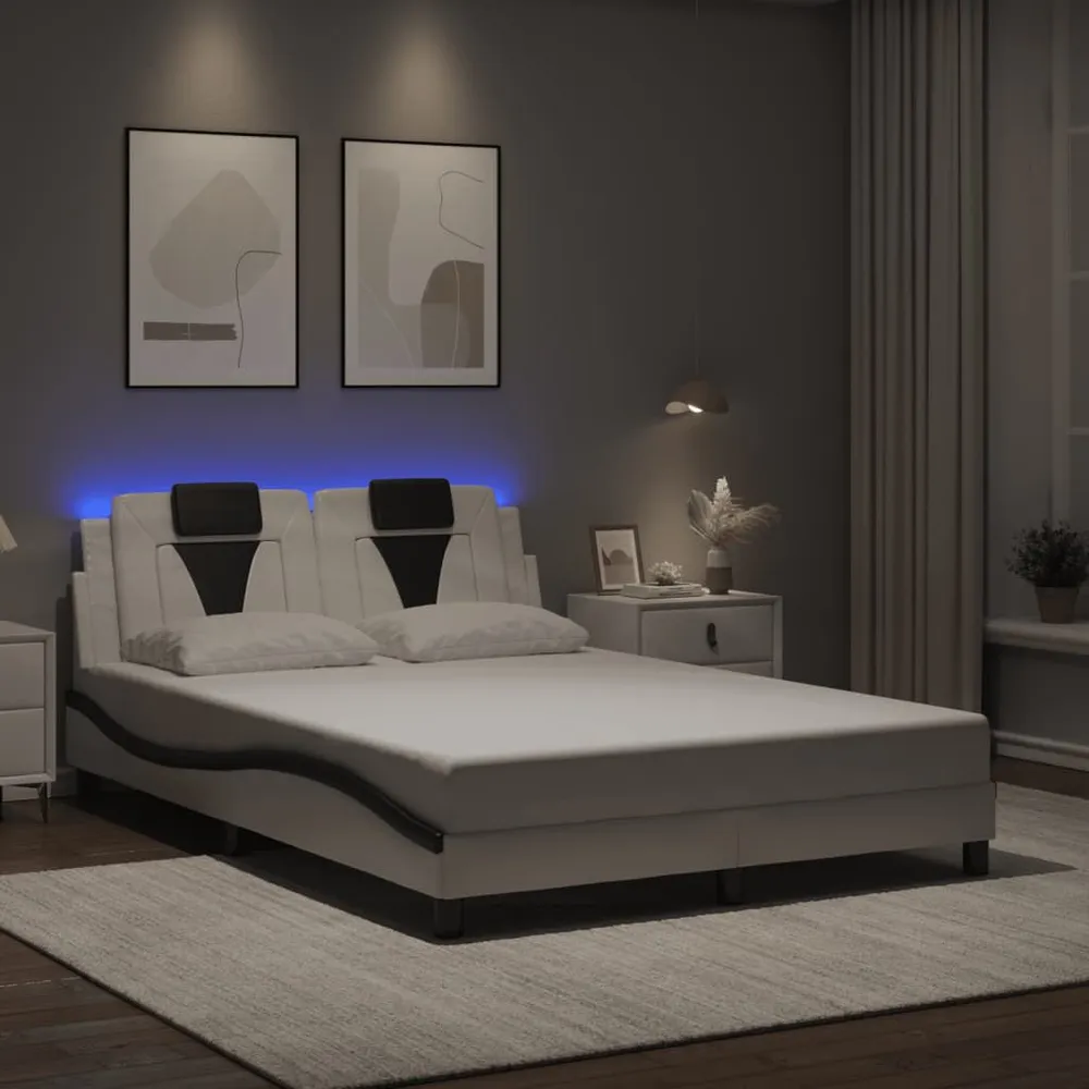 Bedframe met LED-verlichting kunstleer wit en zwart 140x200 cm | Snel Thuisbezorgd