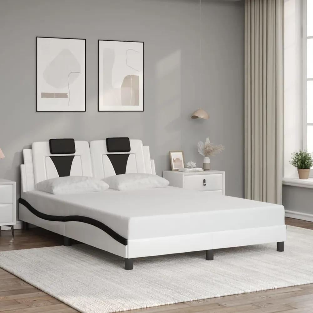 Bedframe met LED-verlichting kunstleer wit en zwart 140x200 cm | Snel Thuisbezorgd