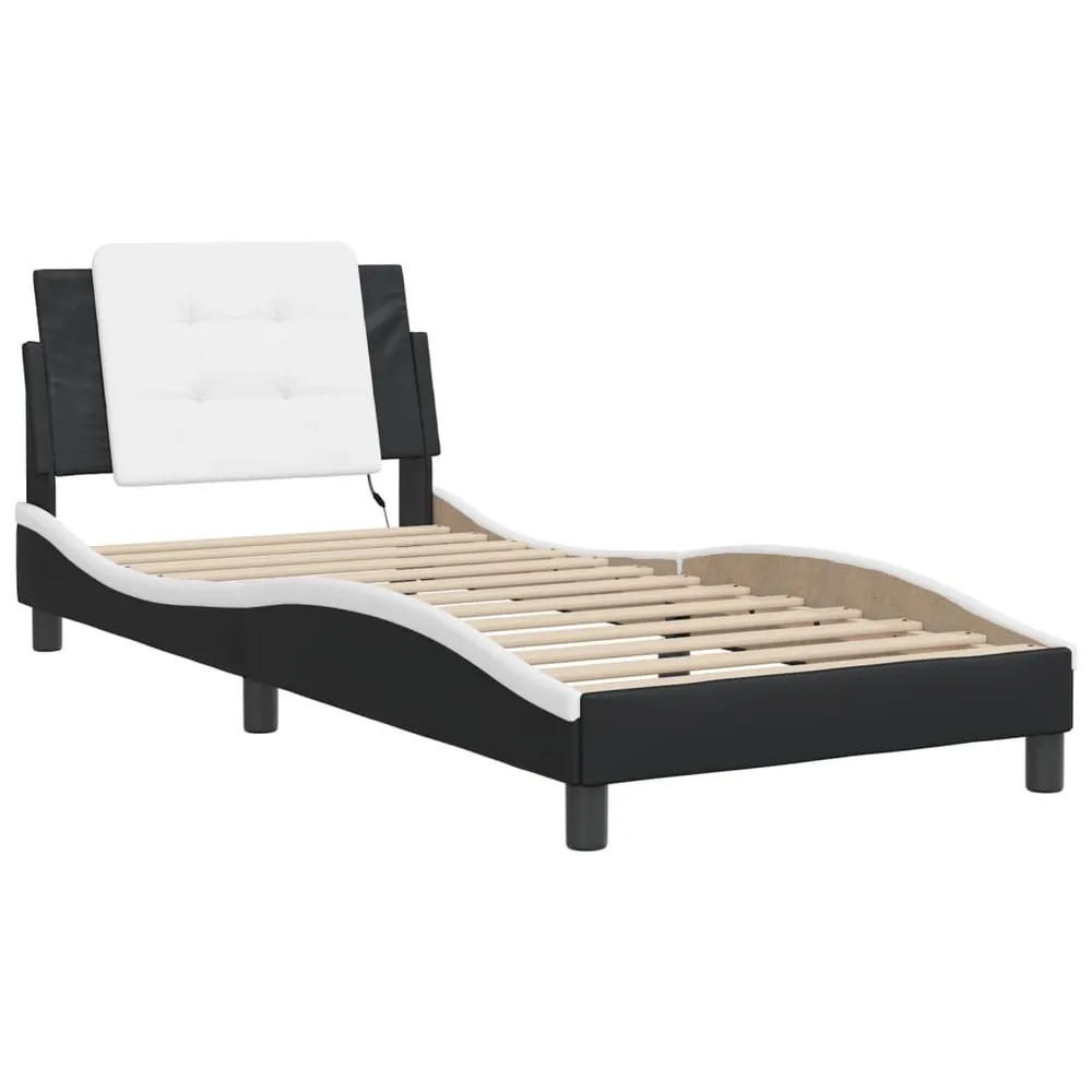 Bedframe met LED-verlichting kunstleer zwart en wit 90x190 cm