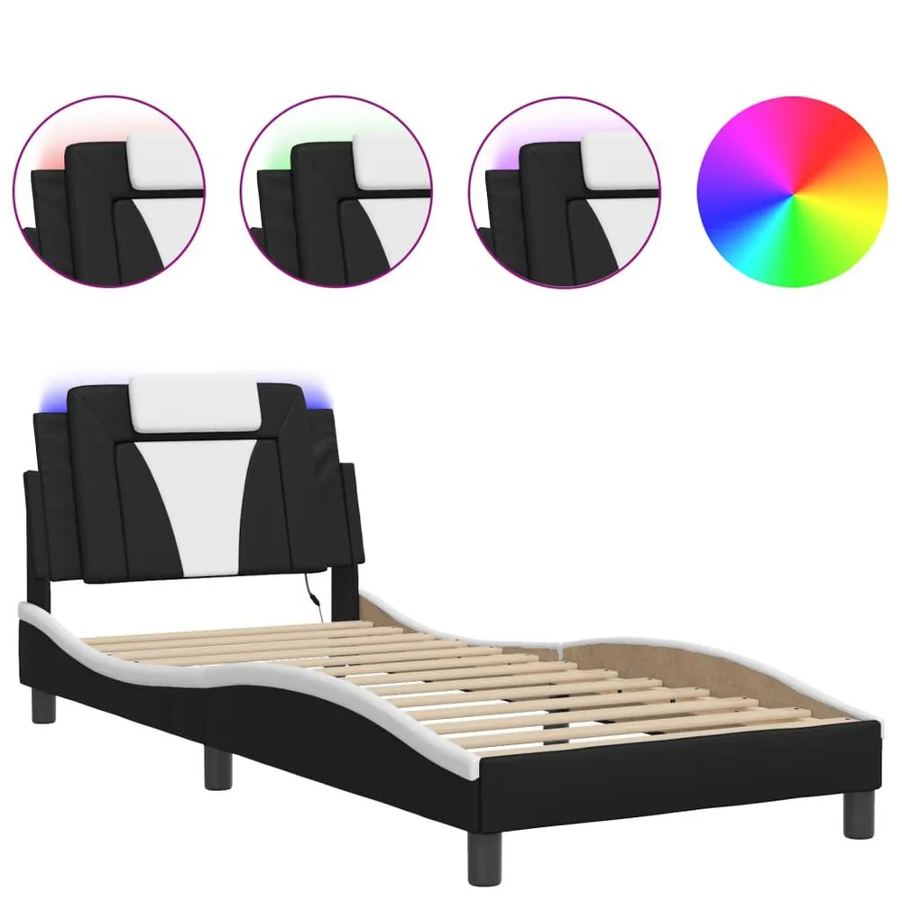 Bedframe met LED-verlichting kunstleer zwart en wit 90x190 cm