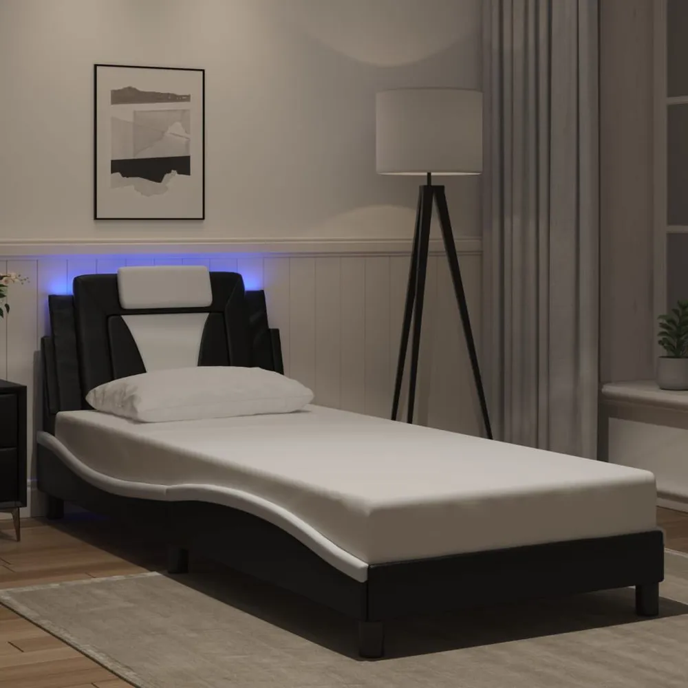 Bedframe met LED-verlichting kunstleer zwart en wit 90x190 cm