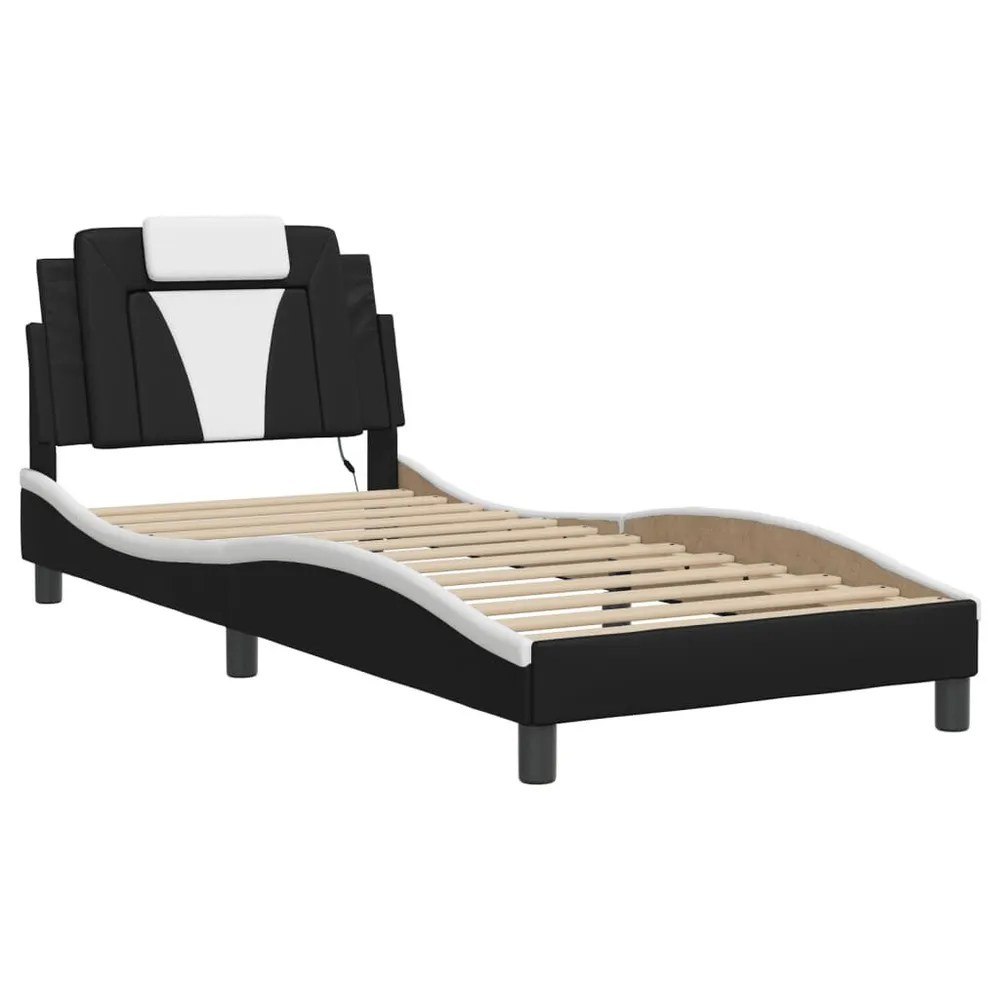 Bedframe met LED-verlichting kunstleer zwart en wit 90x190 cm