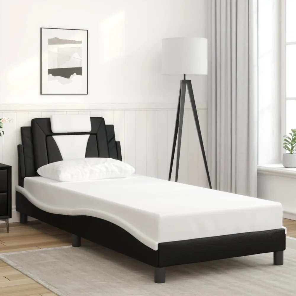 Bedframe met LED-verlichting kunstleer zwart en wit 90x190 cm