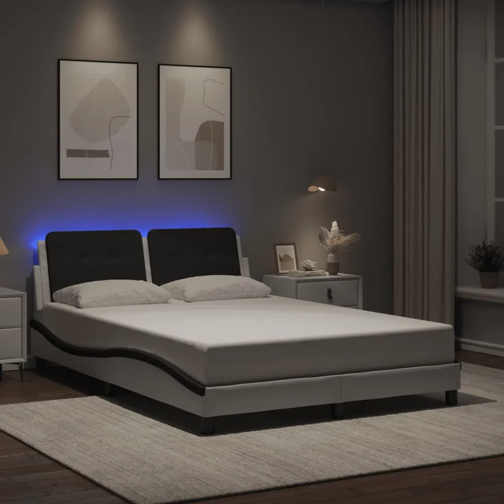 IP44 Waterdichte Bedframe met LED-verlichting kunstleer wit en zwart 140x200 cm