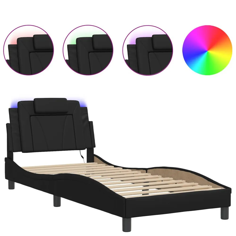 IP44 Waterdichte Bedframe met LED-verlichting kunstleer zwart 90x190 cm