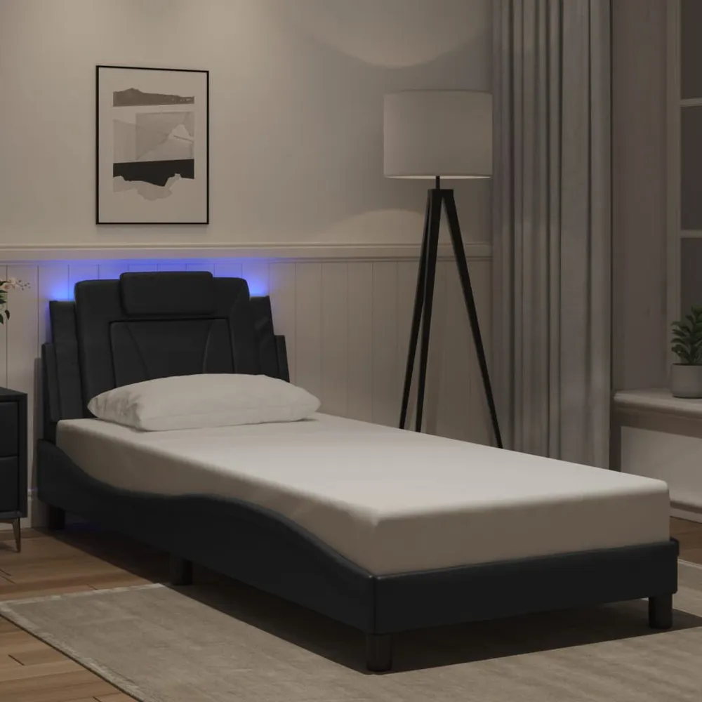 IP44 Waterdichte Bedframe met LED-verlichting kunstleer zwart 90x190 cm