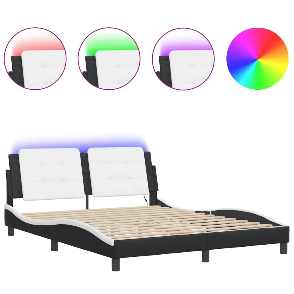 IP44 Waterdichte Bedframe met LED-verlichting kunstleer zwart en wit 160x200 cm