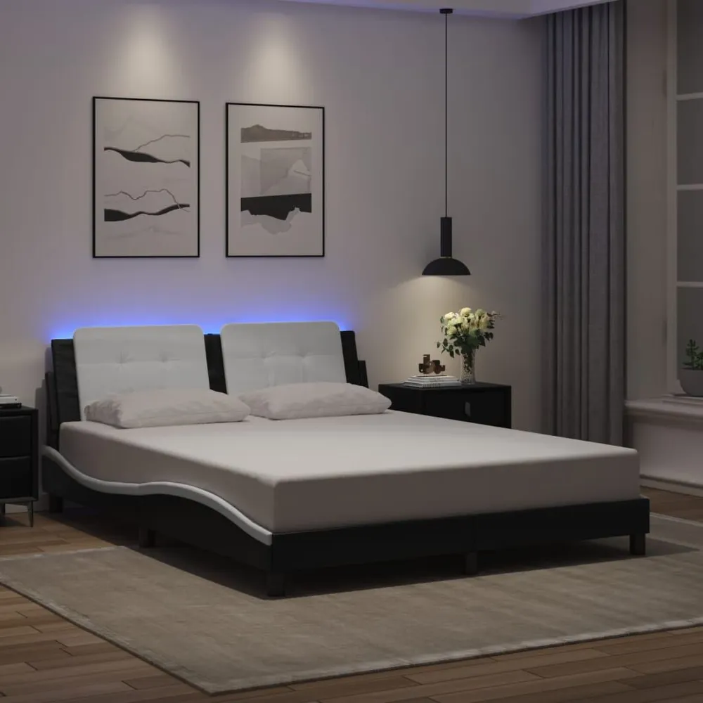 IP44 Waterdichte Bedframe met LED-verlichting kunstleer zwart en wit 160x200 cm