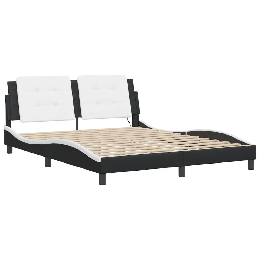 IP44 Waterdichte Bedframe met LED-verlichting kunstleer zwart en wit 160x200 cm