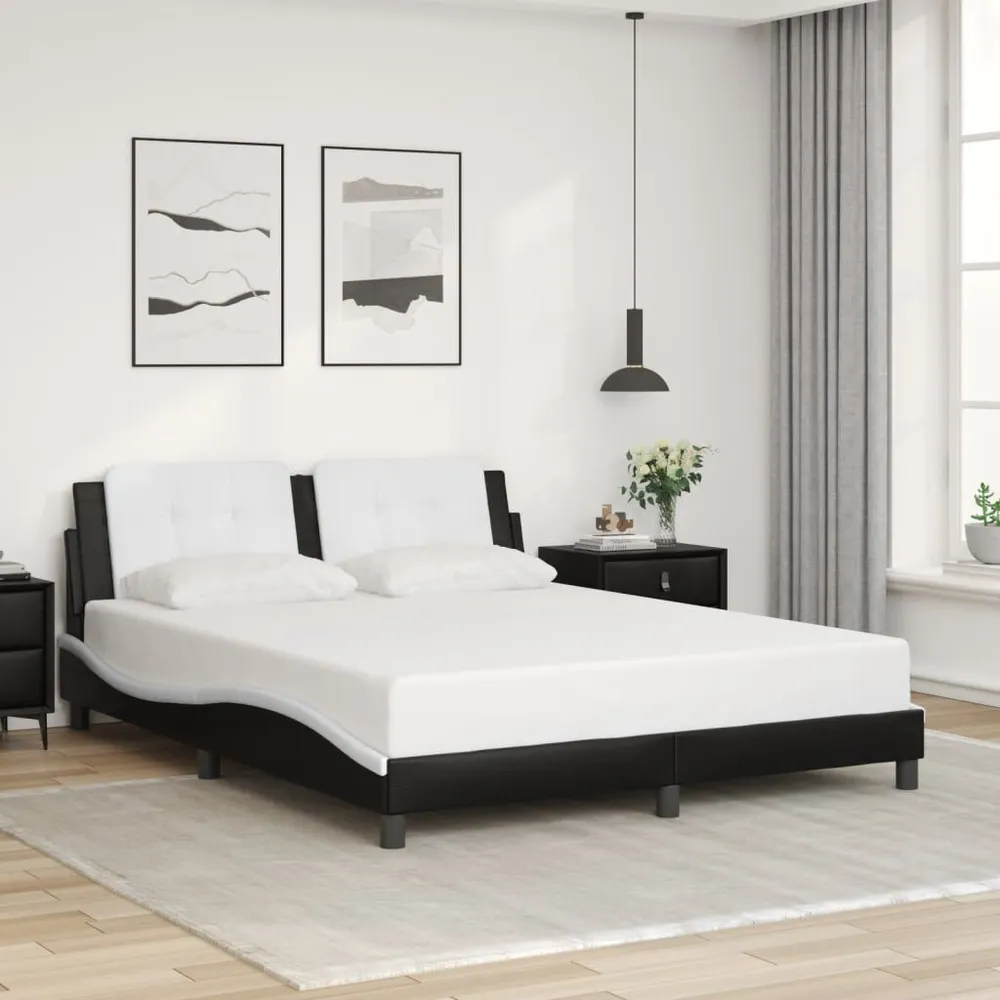 IP44 Waterdichte Bedframe met LED-verlichting kunstleer zwart en wit 160x200 cm