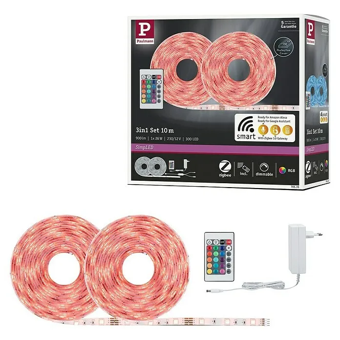 Paulmann SimpLED Led-stripset - Lengte: 10 m, Lichtkleur: RGB, 26 W, 900 lm, 230 V | Snel Thuisbezorgd
