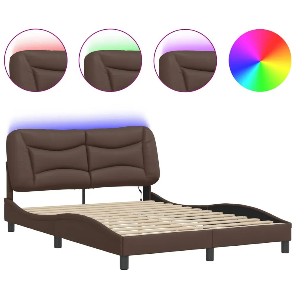 Premium LED Bedframe met LED-verlichting kunstleer bruin 140x200 cm
