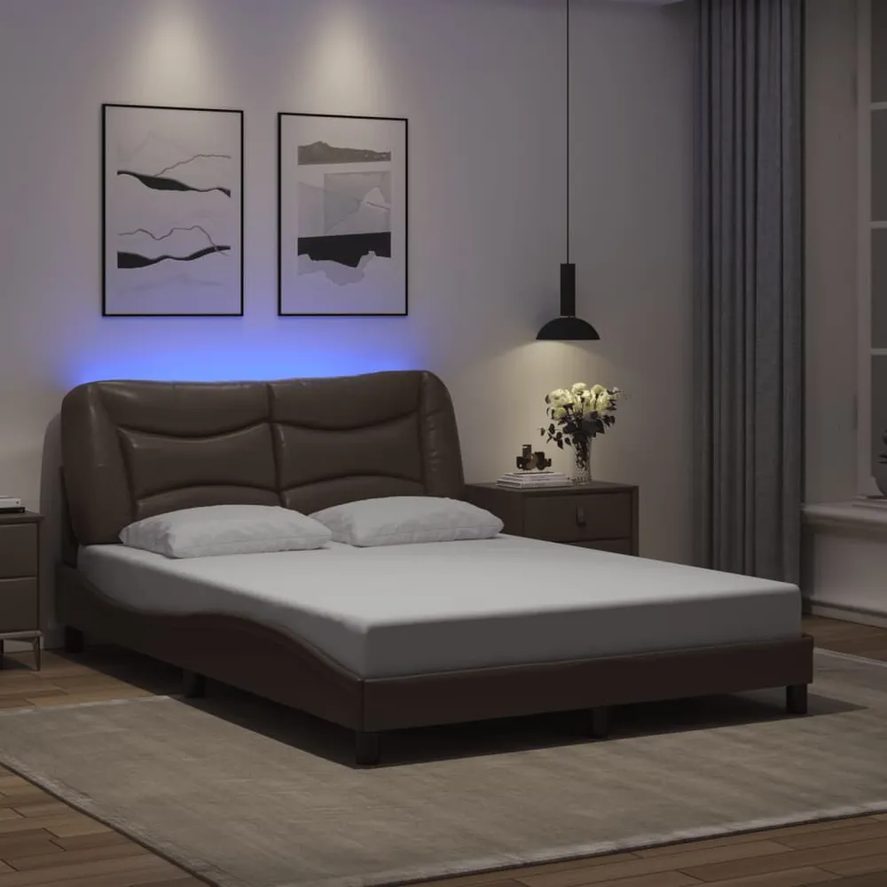 Premium LED Bedframe met LED-verlichting kunstleer bruin 140x200 cm