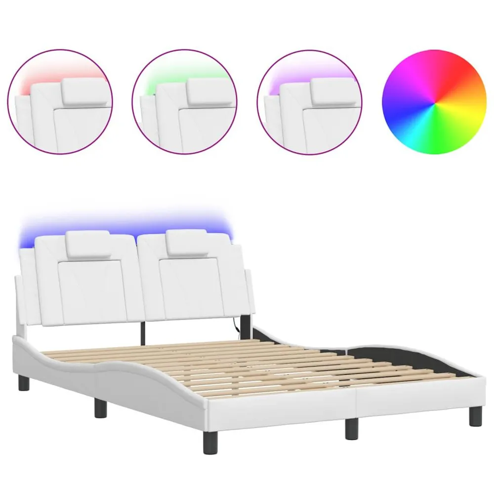 Premium LED Bedframe met LED-verlichting kunstleer wit 140x200 cm