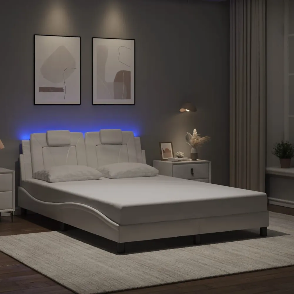 Premium LED Bedframe met LED-verlichting kunstleer wit 140x200 cm