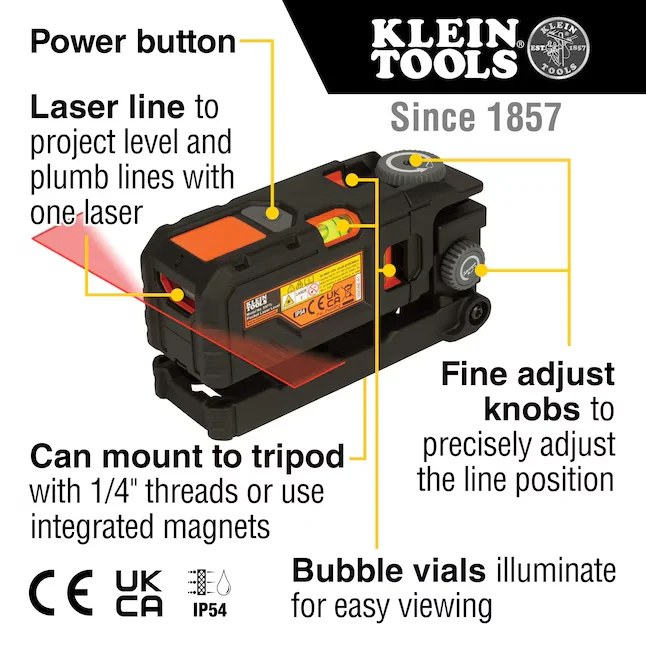Klein Tools Rood 35-ft Indoor/Outdoor Line Beam Line Generator Laser Level (Accessories Included)