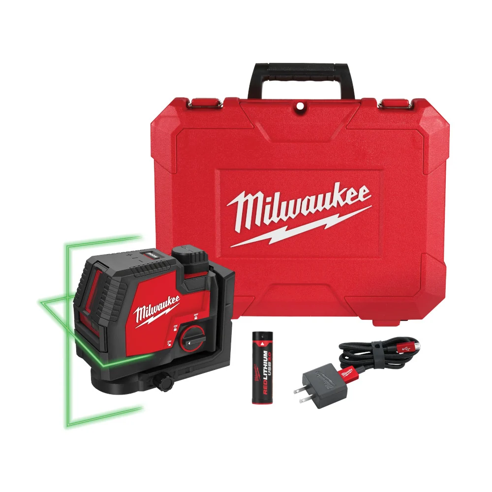 MILWAUKEE USB Herbruikbaar (accu) Green Cross Line Laser voor Professioneel Gebruik