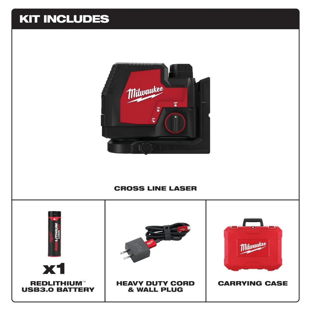 MILWAUKEE USB Herbruikbaar (accu) Green Cross Line Laser voor Professioneel Gebruik