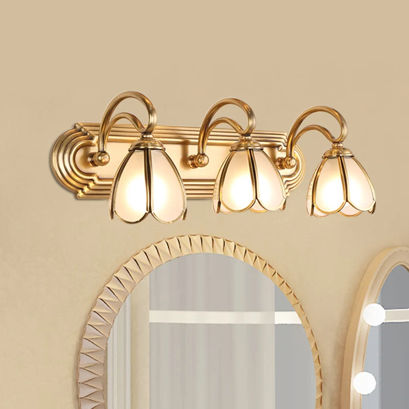 Bloemen badkamer badlamp kolonialisme mat wit glas 1/3-lamp gouden ijdelheid verlichtingsarmatuur