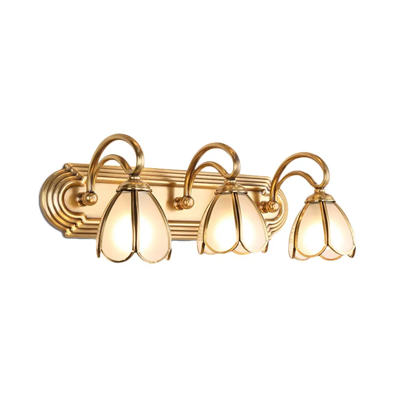 Bloemen badkamer badlamp kolonialisme mat wit glas 1/3-lamp gouden ijdelheid verlichtingsarmatuur