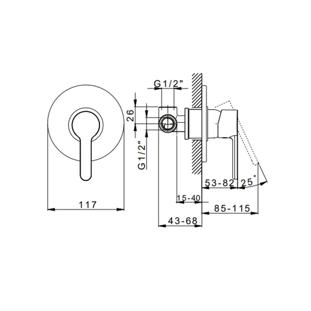Built- single-lever mixer shower RubiFlux Lume series - Chroom