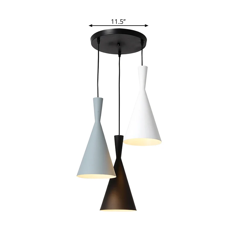Flared Metallic Pendant Light Contemporary 3-Head Ebbenhout Hanging Lamp Kit Round/Rectangle Canopy Black