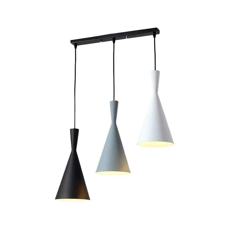 Flared Metallic Pendant Light Contemporary 3-Head Ebbenhout Hanging Lamp Kit Round/Rectangle Canopy Black