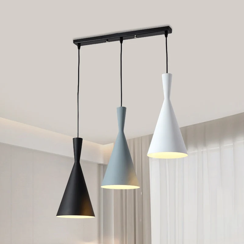 Flared Metallic Pendant Light Contemporary 3-Head Ebbenhout Hanging Lamp Kit Round/Rectangle Canopy Black