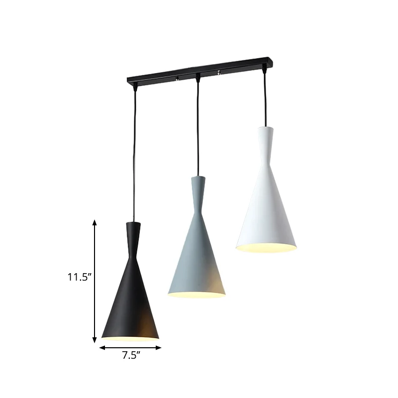 Flared Metallic Pendant Light Contemporary 3-Head Ebbenhout Hanging Lamp Kit Round/Rectangle Canopy Black
