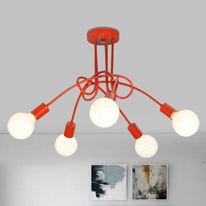 Gebogen arm semi-inbouwverlichting Hedendaags metaal 3/5 lichts Blauw/rood semi-inbouw plafondlamparmatuur