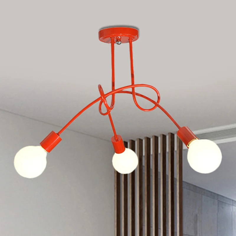 Gebogen arm semi-inbouwverlichting Hedendaags metaal 3/5 lichts Blauw/rood semi-inbouw plafondlamparmatuur