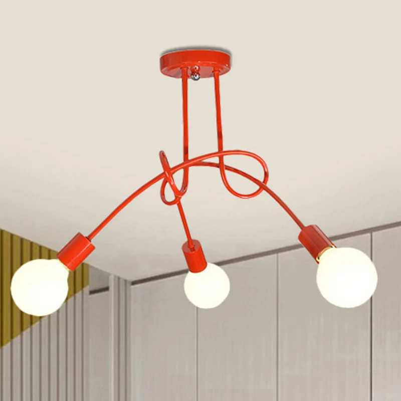 Gebogen arm semi-inbouwverlichting Hedendaags metaal 3/5 lichts Blauw/rood semi-inbouw plafondlamparmatuur