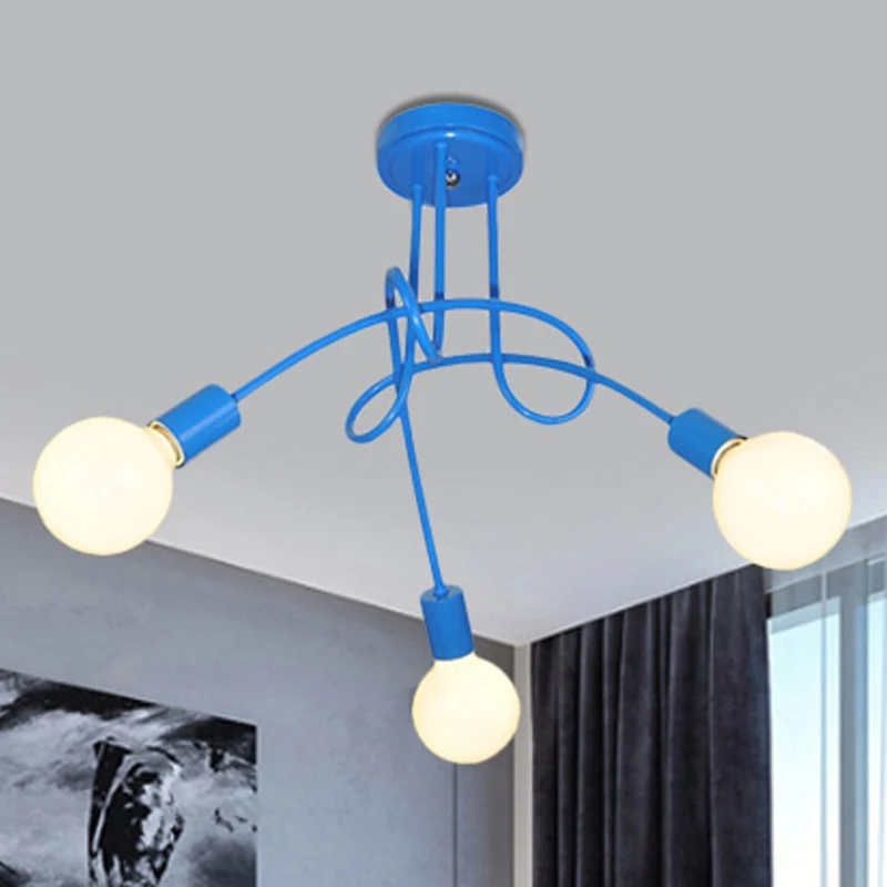 Gebogen arm semi-inbouwverlichting Hedendaags metaal 3/5 lichts Blauw/rood semi-inbouw plafondlamparmatuur