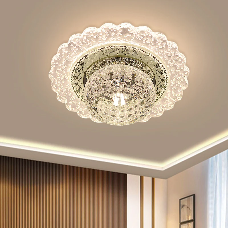 Heldere kristallen koepelinbouwarmatuur, moderne LED-gang dicht bij plafondlamp met rucherand warm/wit zwak