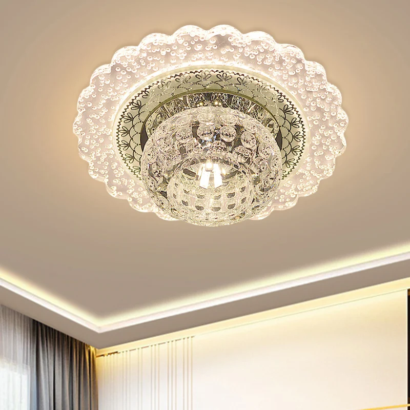 Heldere kristallen koepelinbouwarmatuur, moderne LED-gang dicht bij plafondlamp met rucherand warm/wit zwak
