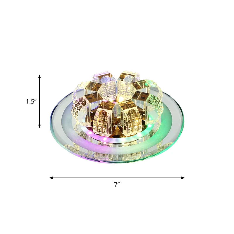 Modern LED Flush Mount Lighting Chroom Floral Ceiling Light Faceted Crystal Shade Chrome