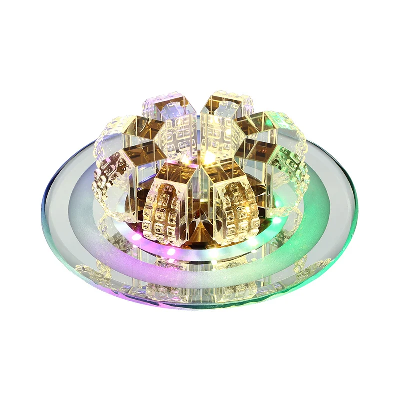 Modern LED Flush Mount Lighting Chroom Floral Ceiling Light Faceted Crystal Shade Chrome