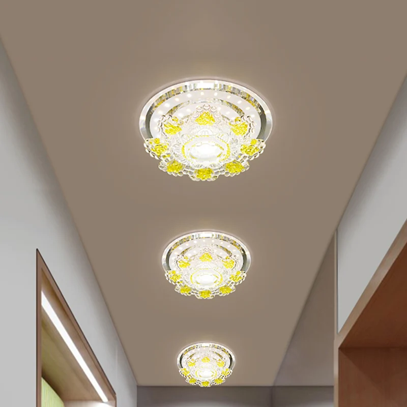 Modernistische bloemenplafondarmatuur afgeschuinde kristallen LED-ganginbouwverlichting roze/geel, warm/wit zwak