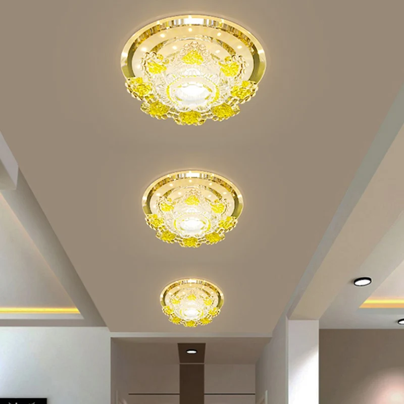 Modernistische bloemenplafondarmatuur afgeschuinde kristallen LED-ganginbouwverlichting roze/geel, warm/wit zwak