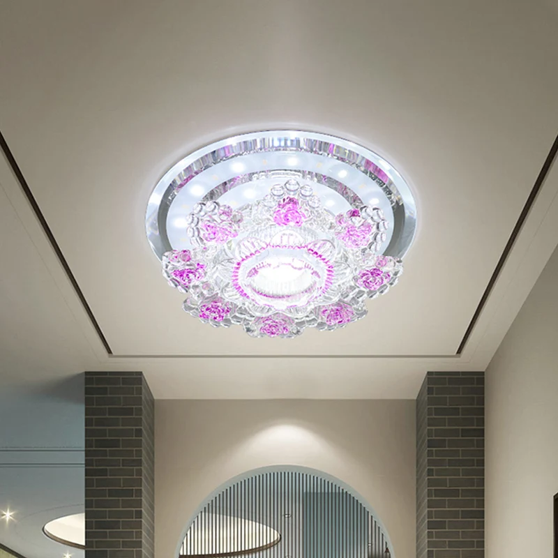 Modernistische bloemenplafondarmatuur afgeschuinde kristallen LED-ganginbouwverlichting roze/geel, warm/wit zwak