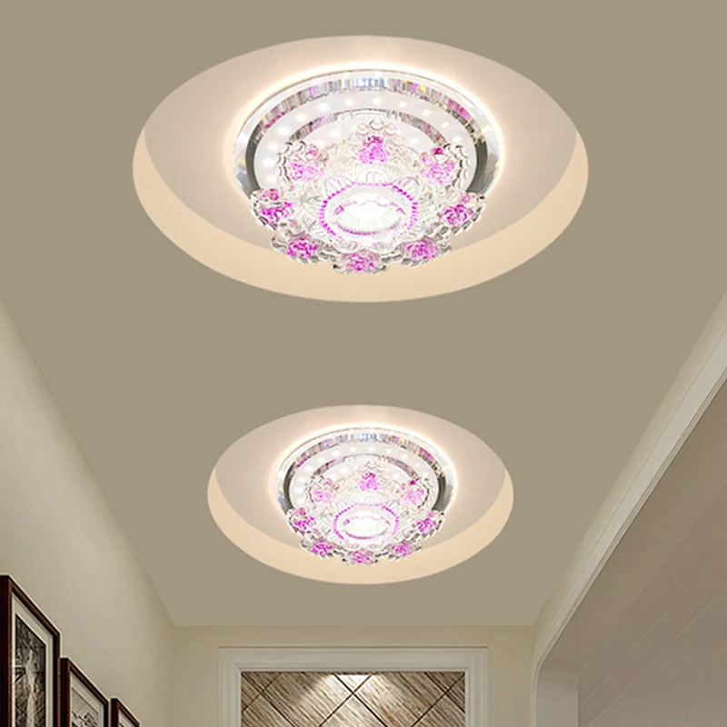 Modernistische bloemenplafondarmatuur afgeschuinde kristallen LED-ganginbouwverlichting roze/geel, warm/wit zwak