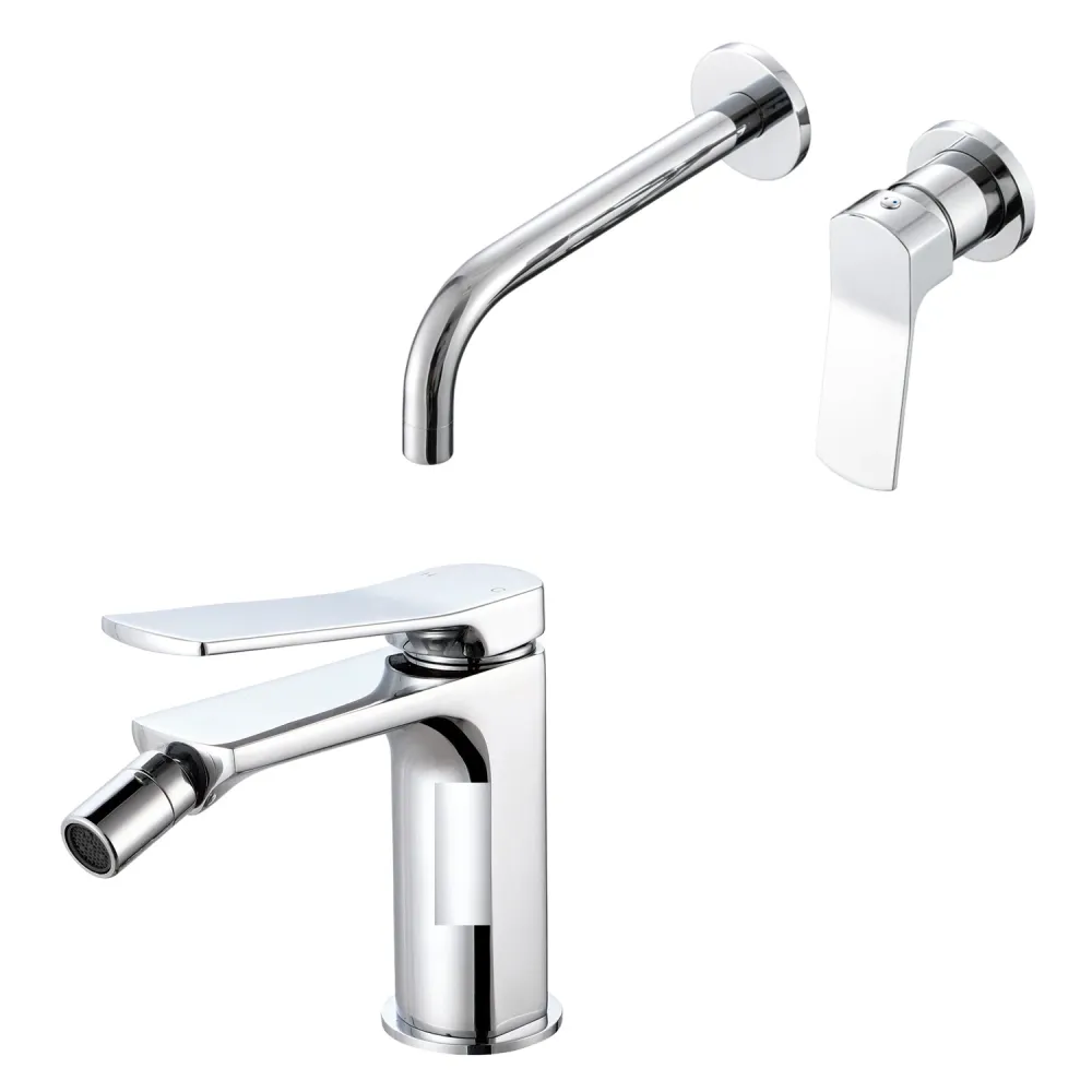 Pair built- faucet mixers sink and bidet Lumix series chrome-plated geel koper