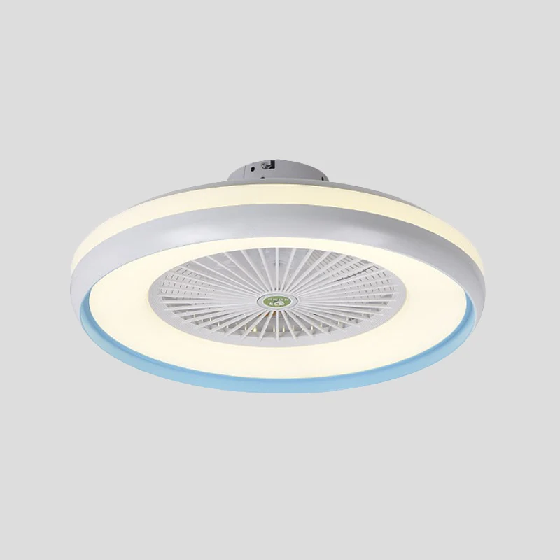 Ronde slaapkamer semi-inbouwverlichting kinder acryl roze/blauwe afwerking 5 bladen LED hangende ventilatorlamp, 23,5" W