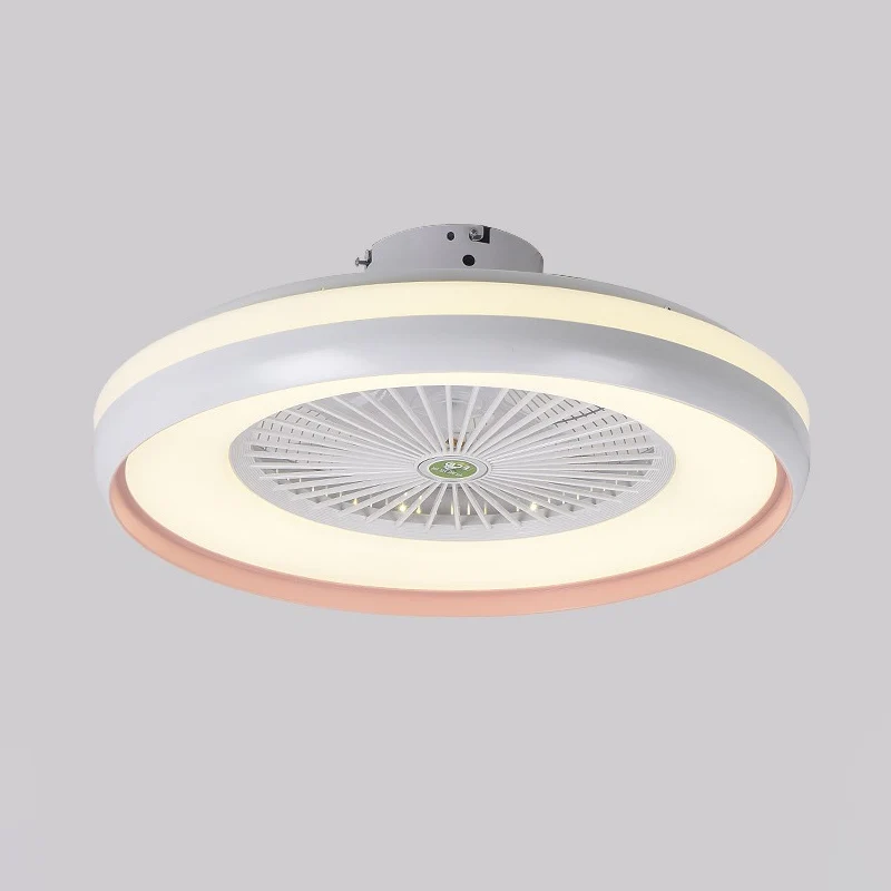 Ronde slaapkamer semi-inbouwverlichting kinder acryl roze/blauwe afwerking 5 bladen LED hangende ventilatorlamp, 23,5" W
