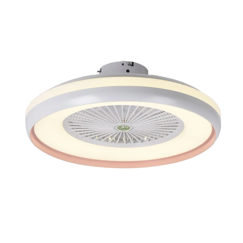 Ronde slaapkamer semi-inbouwverlichting kinder acryl roze/blauwe afwerking 5 bladen LED hangende ventilatorlamp, 23,5" W